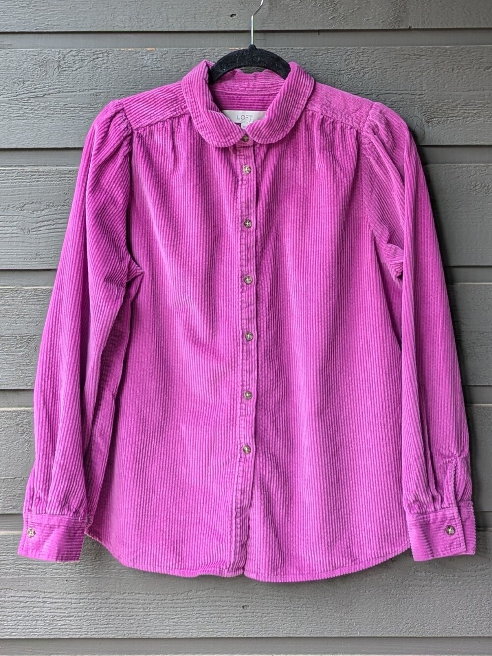 LOFT Puff Sleeve Magenta Pink Corduroy Long Sleeve Shirt Shacket Size Medium